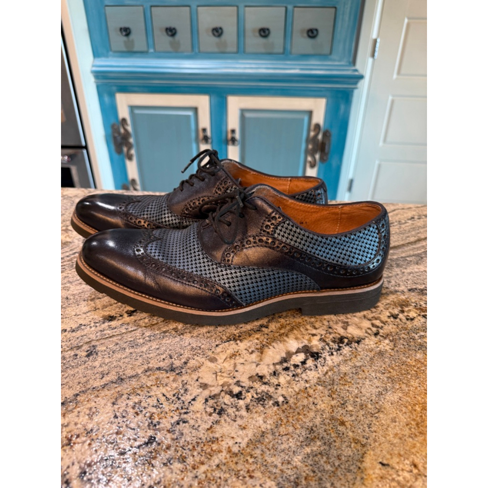 Men's Stacy Adams Black & Blue Leather Wingtip Oxford Shoes